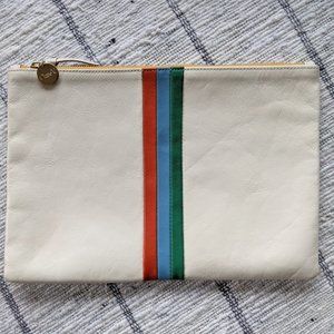 Clare V Flat Clutch, white rustic with stripes